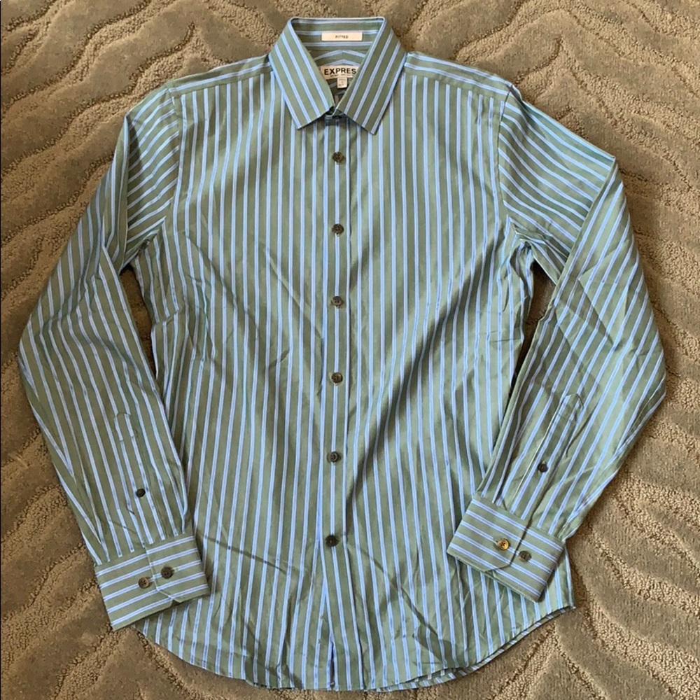Express green and blue striped button down shirt